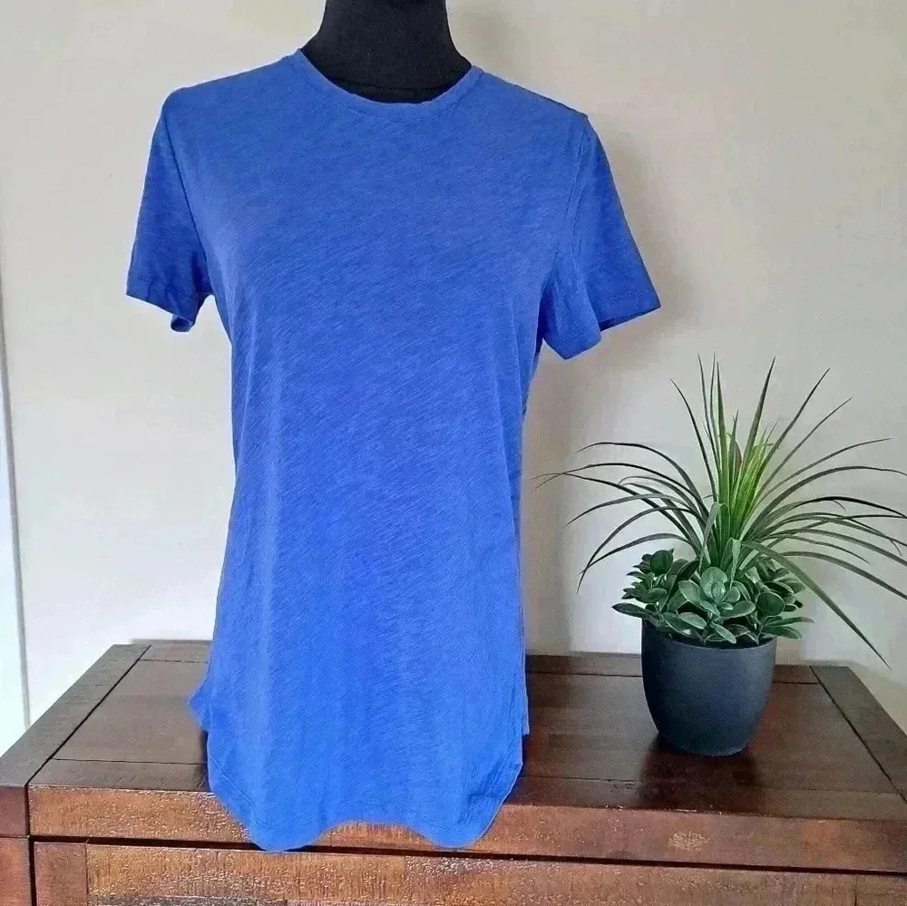❤️ Black Bow Blue Tee Small Slub Knit  T-shirt Short Sleeved Crewneck Top
